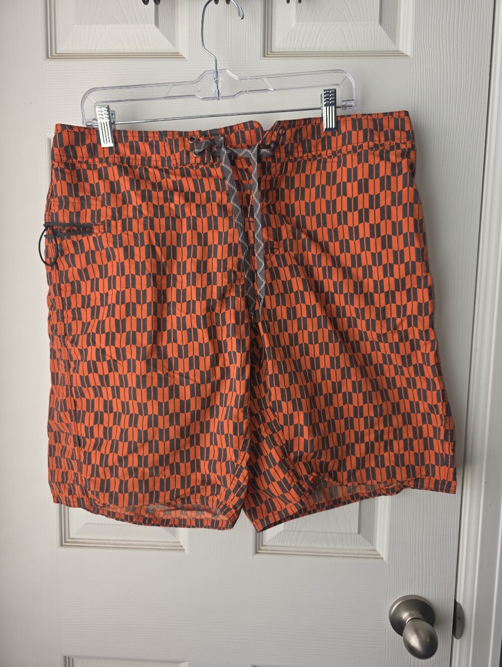 Patagonia Drawstring Shorts Mens 35 Wavefarer Geometric Orange W/Pocket